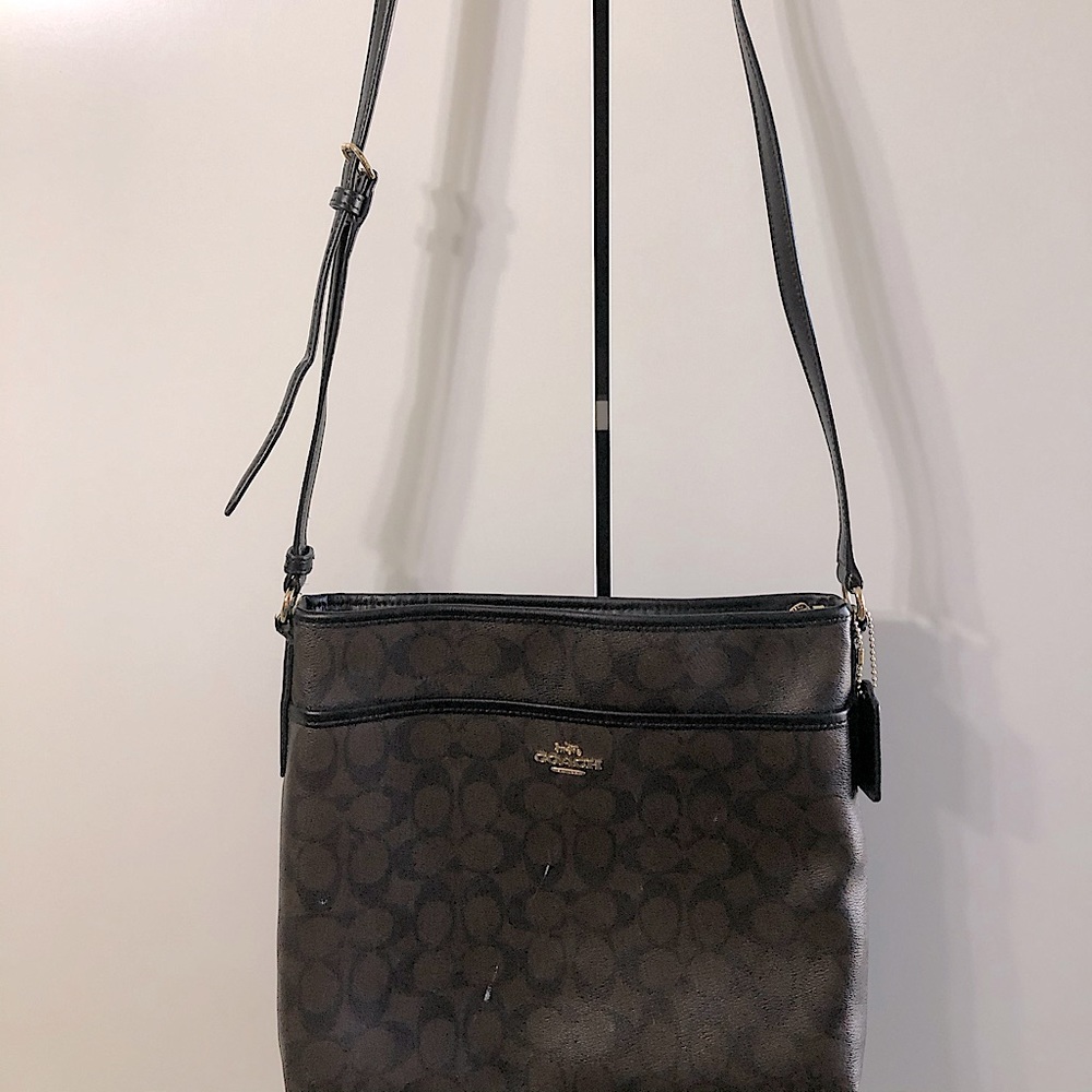 Coach Signature Zip File Crossbody in Brown Black